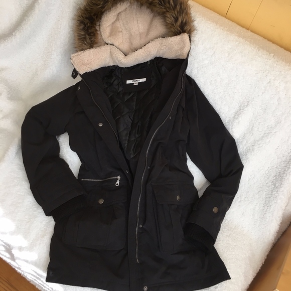 Dkny Jackets & Blazers - NWOT *BLACK* DKNY Faux Fir Fleece Lined Anorak!!!